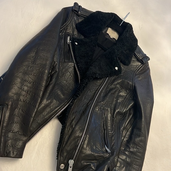 Iro sherling collar leather Moro jacket size FR40 - Picture 3 of 6